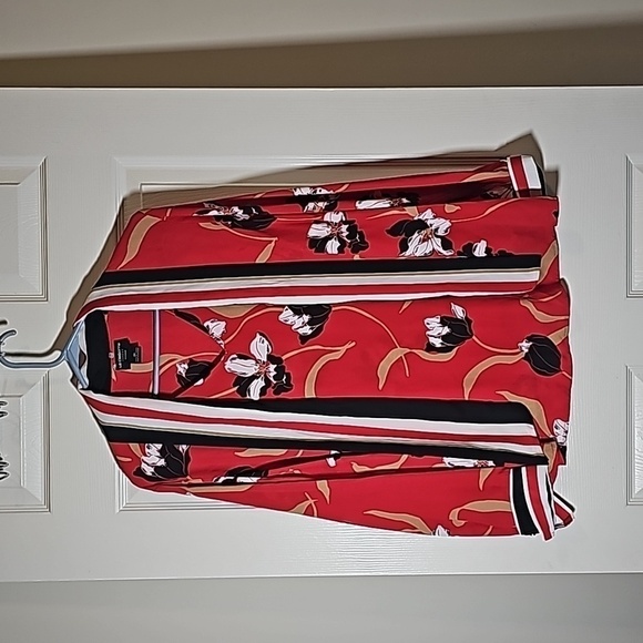 Liz Claiborne Career Red Floral Long Sleeve Blouse with Attatched Scarf Size 0X - Picture 1 of 6